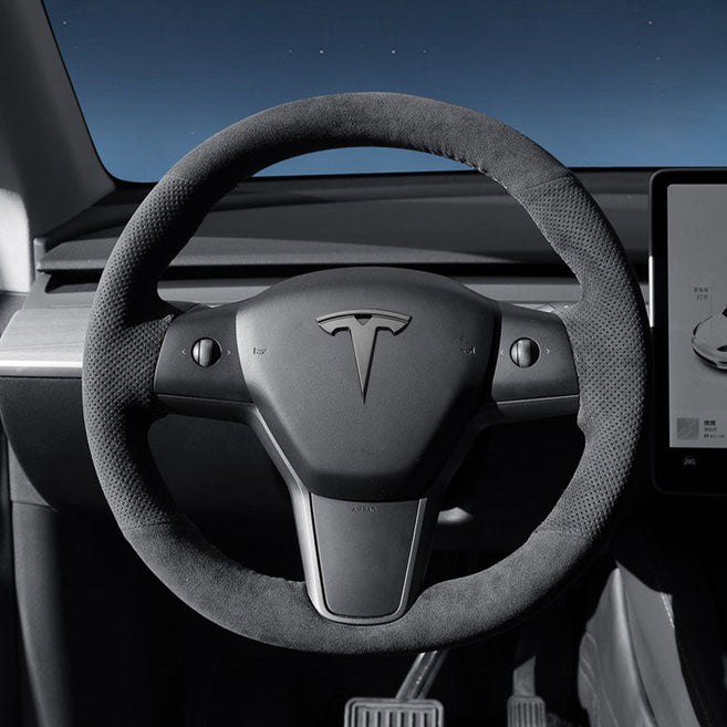 Alcantara Tesla Hand Stitch Steering Wheel Wrap Cover Gear Shift Set for Model 3/Y